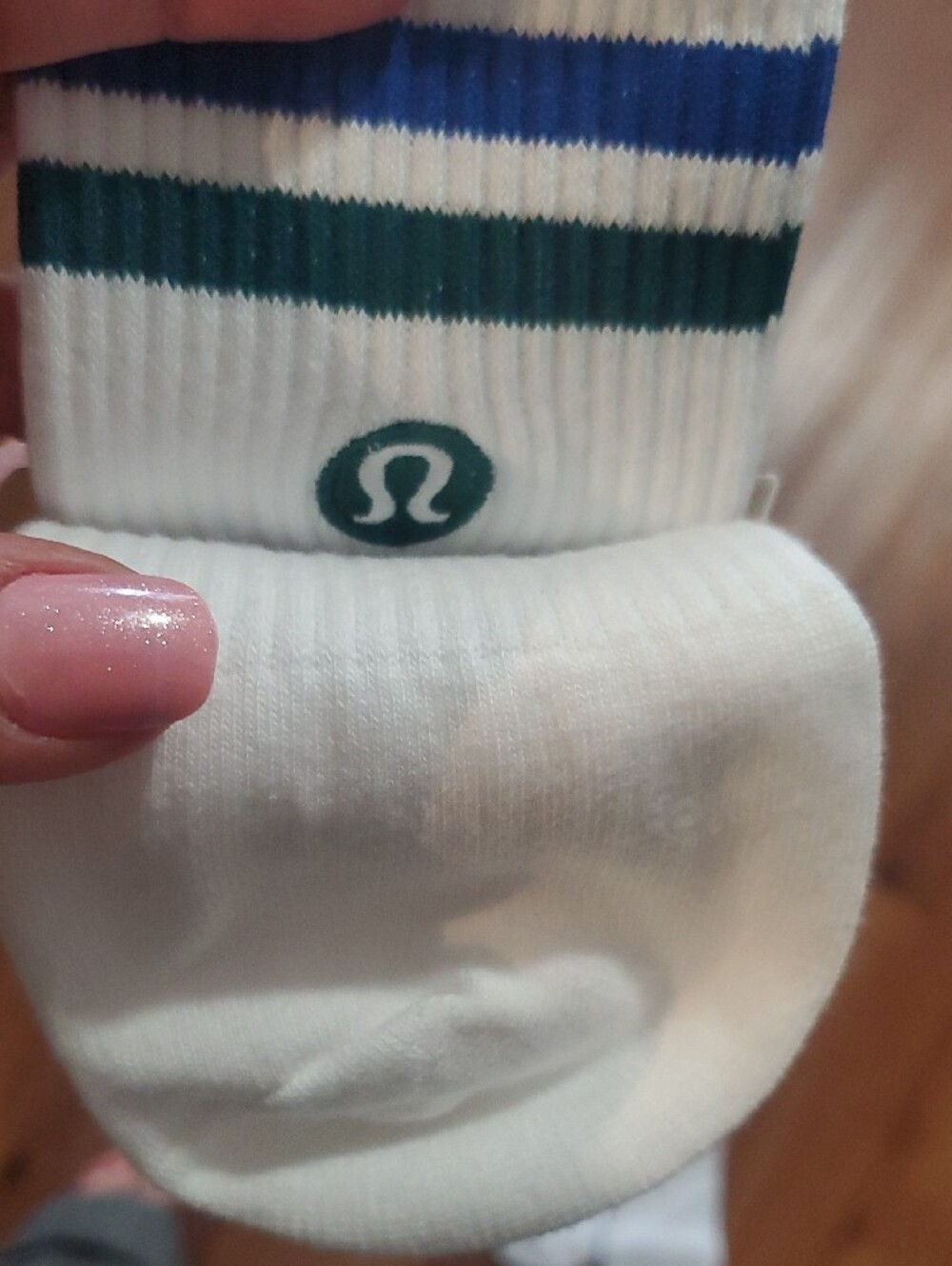 lululemon athletica White Crew Socks with Red, Blue and Green Stripes - Pair - Picture 6 of 6